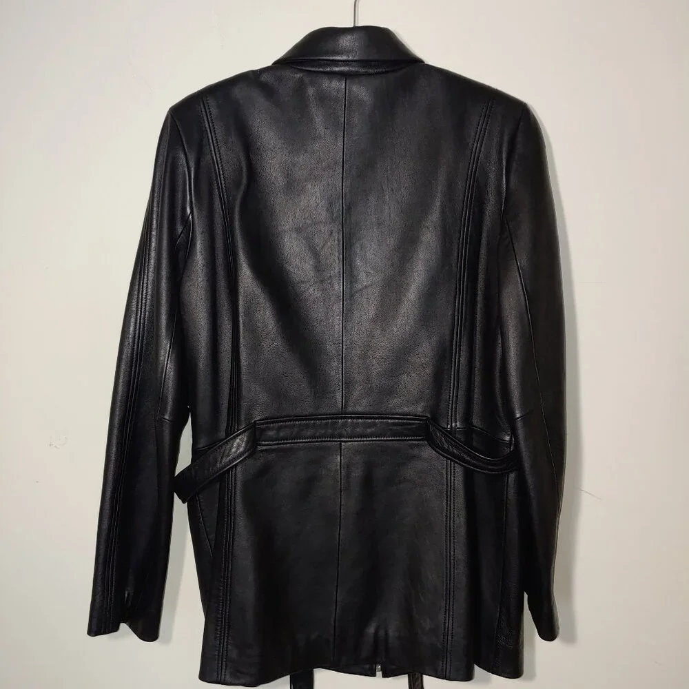 Reaction by Kenneth Cole Black Leather Full Zip Belted Jacket Size L